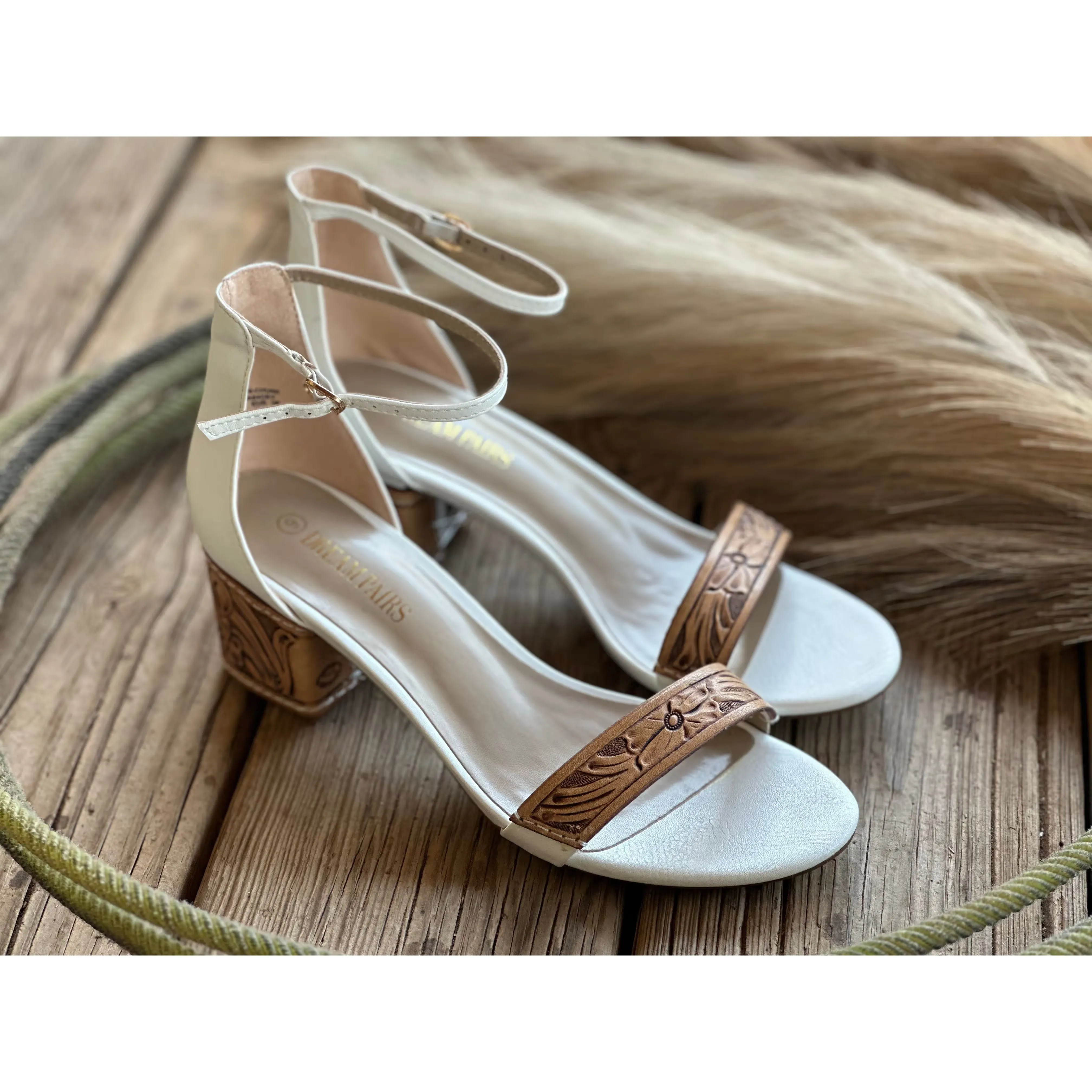 2 inch Tooled Heels with Custom Design -White