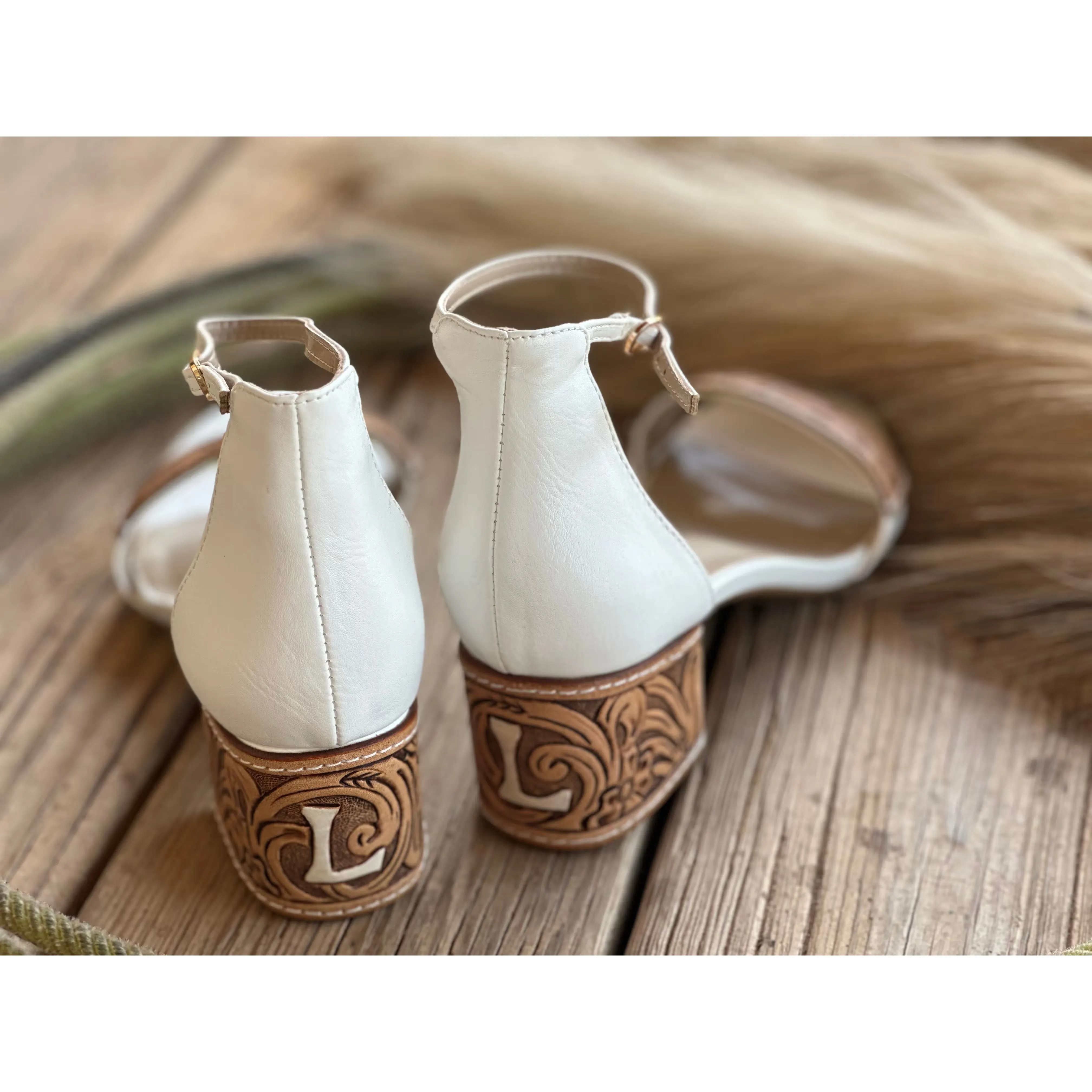 2 inch Tooled Heels with Custom Design -White