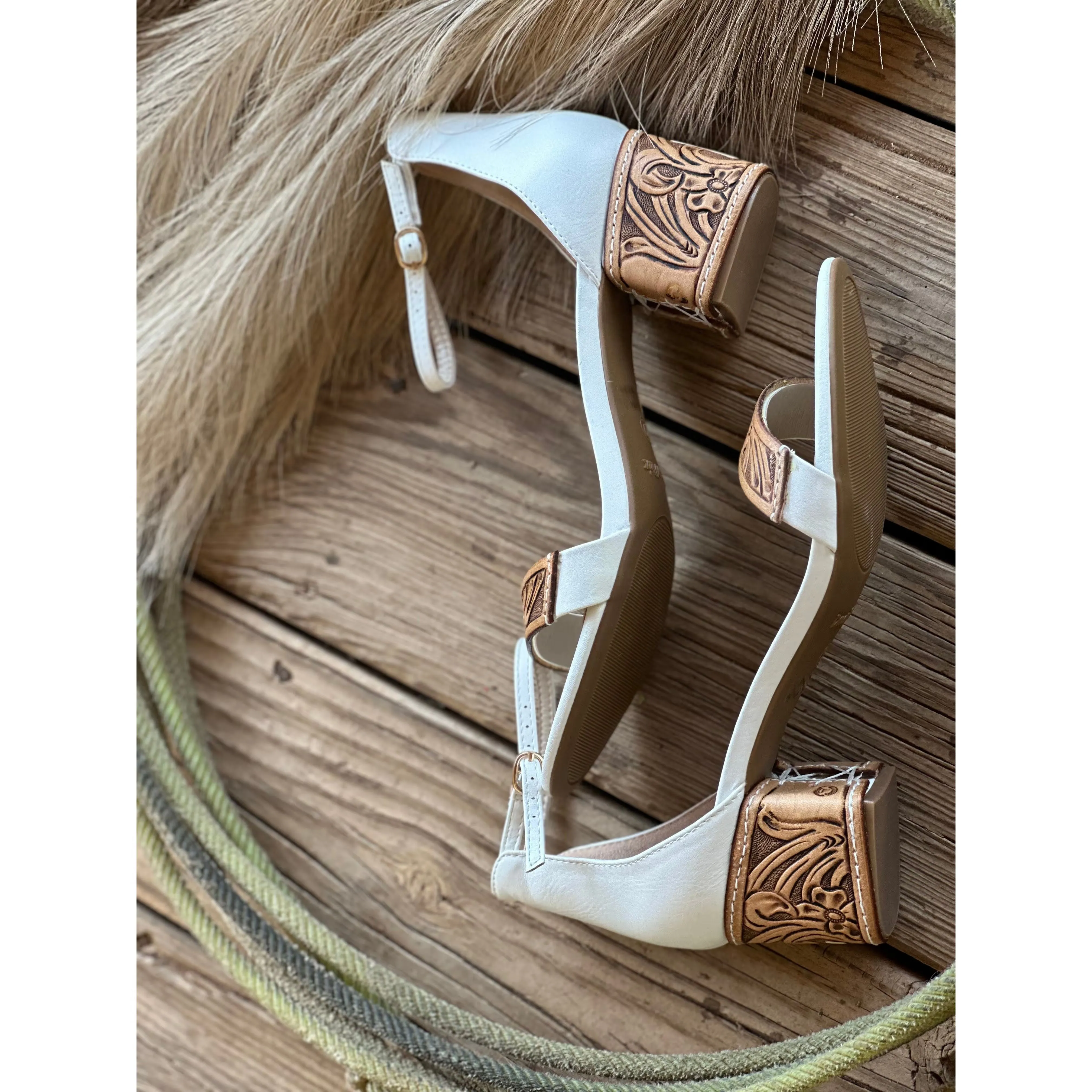 2 inch Tooled Heels with Custom Design -White