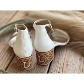 2 inch Tooled Heels with Custom Design -White
