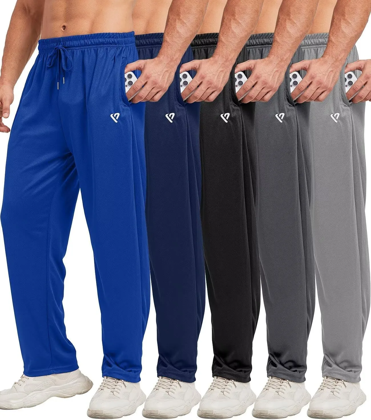 5 Pack Mens Sweatpants Open Bottom Joggers for Men with Zip Pockets Loose Fit Mesh Athletic Pants for Running,Casual