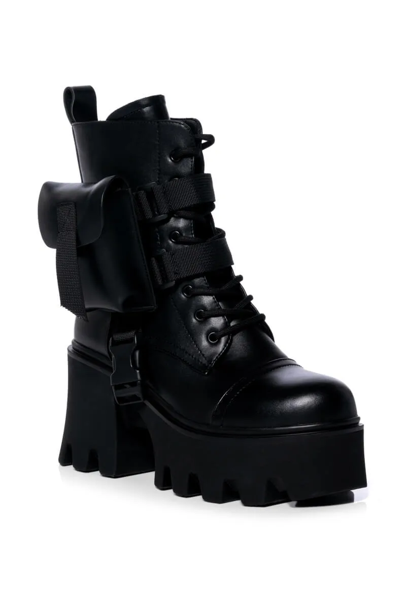 AZALEA WANG FOLLOW CHUNKY COMBAT BOOTIE IN BLACK