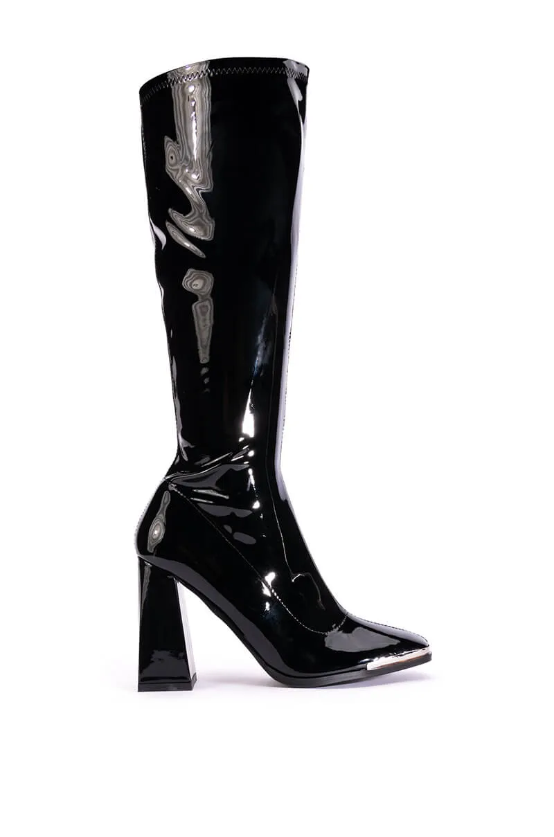 AZALEA WANG JAZZY PATENT KNEE HIGH BOOT IN BLACK