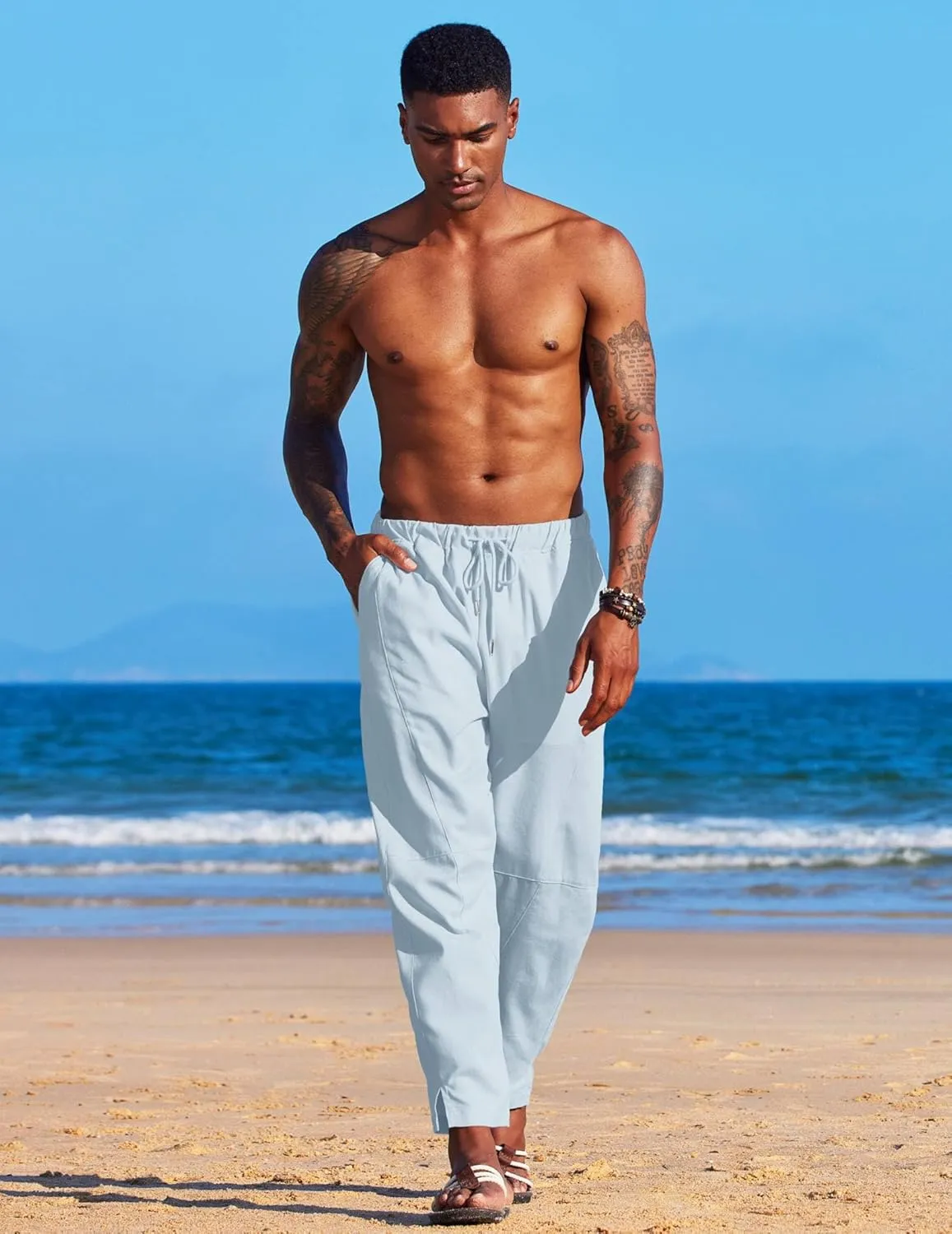 COOFANDY Men's Linen Harem Drawstring Pants Casual Elastic Waist Lightweight Trouser Hippie Summer Beach Yoga Pants