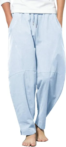 COOFANDY Men's Linen Harem Drawstring Pants Casual Elastic Waist Lightweight Trouser Hippie Summer Beach Yoga Pants