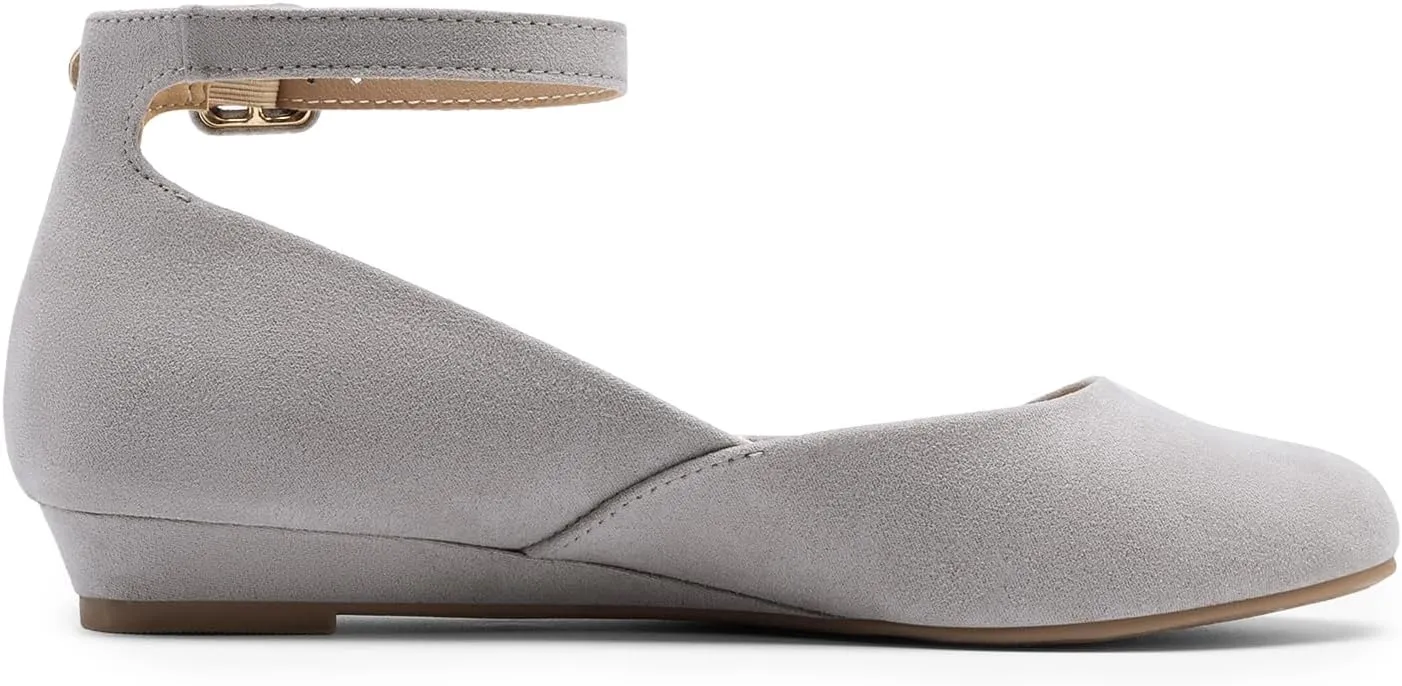 DREAM PAIRS Women's Dress Flats Ballet Low Wedge Round Toe Ankle Strap Comfortable Casual Flats Shoes