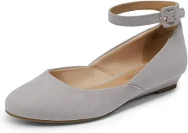 DREAM PAIRS Women's Dress Flats Ballet Low Wedge Round Toe Ankle Strap Comfortable Casual Flats Shoes