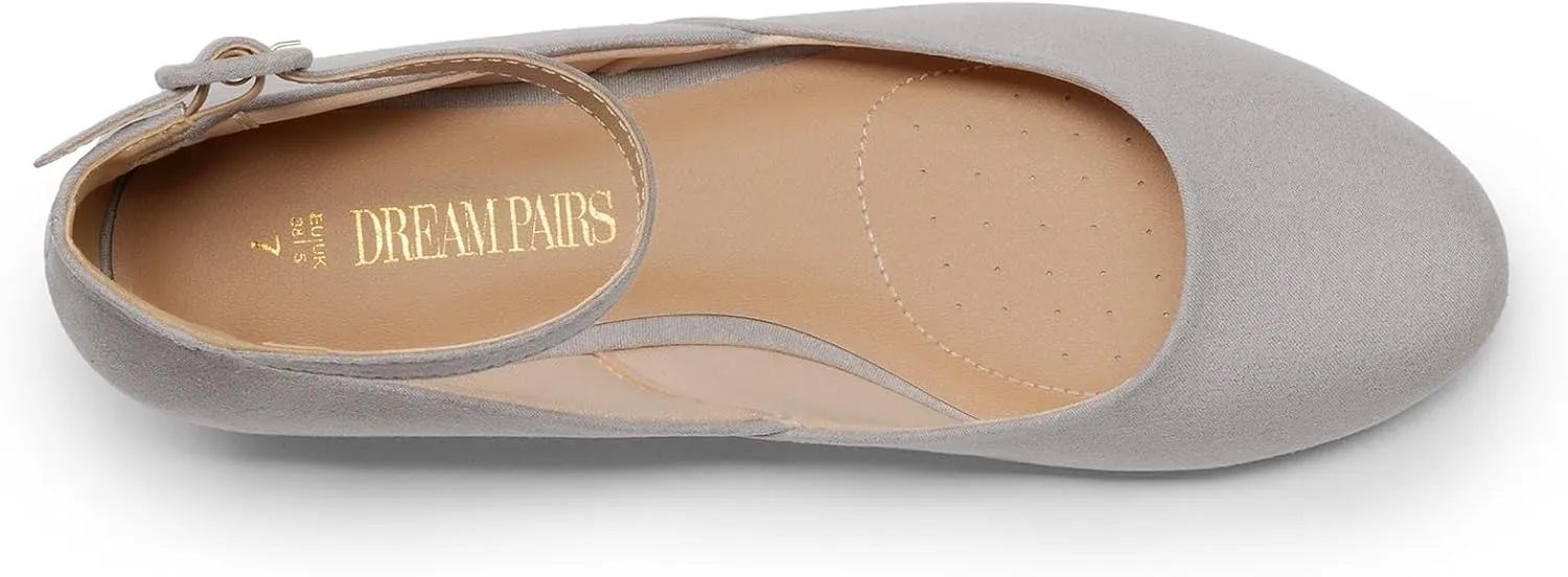 DREAM PAIRS Women's Dress Flats Ballet Low Wedge Round Toe Ankle Strap Comfortable Casual Flats Shoes