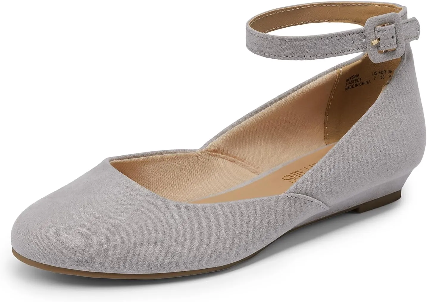 DREAM PAIRS Women's Dress Flats Ballet Low Wedge Round Toe Ankle Strap Comfortable Casual Flats Shoes