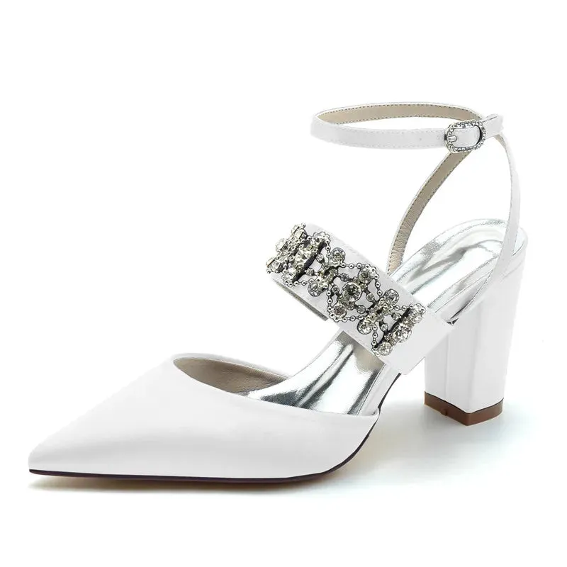 Funki Buys | Shoes | Women's Bridal Satin Crystal Block Heels