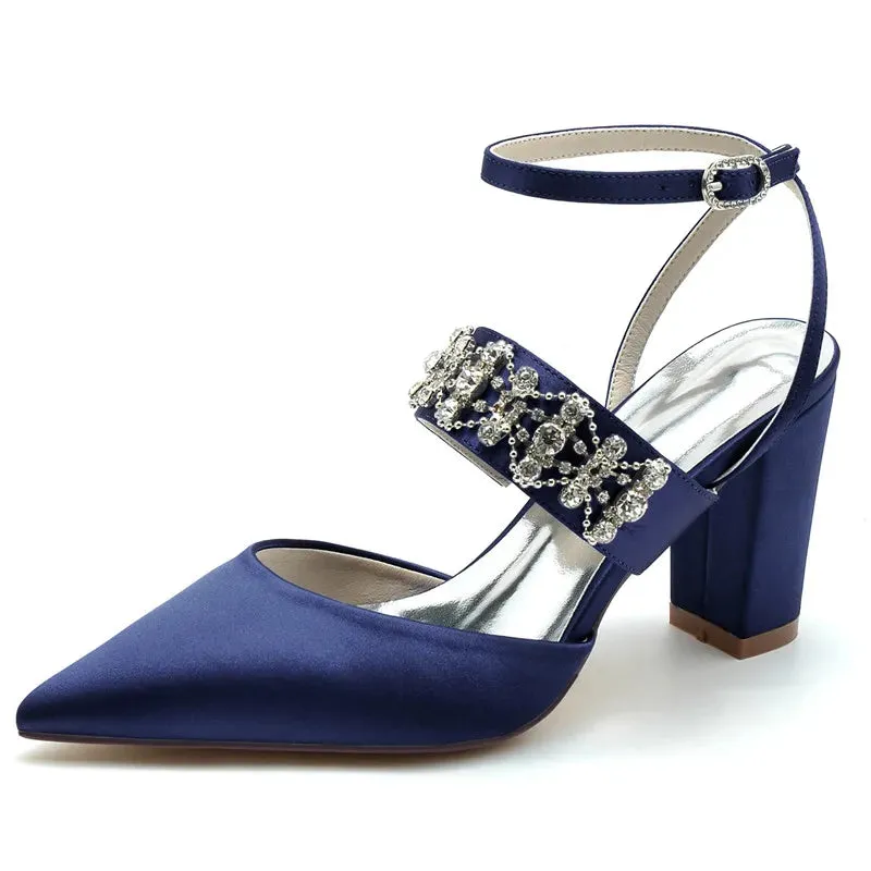Funki Buys | Shoes | Women's Bridal Satin Crystal Block Heels