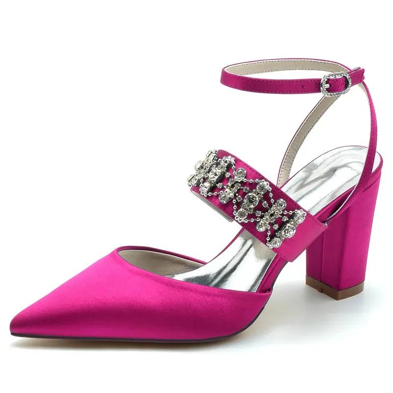 Funki Buys | Shoes | Women's Bridal Satin Crystal Block Heels