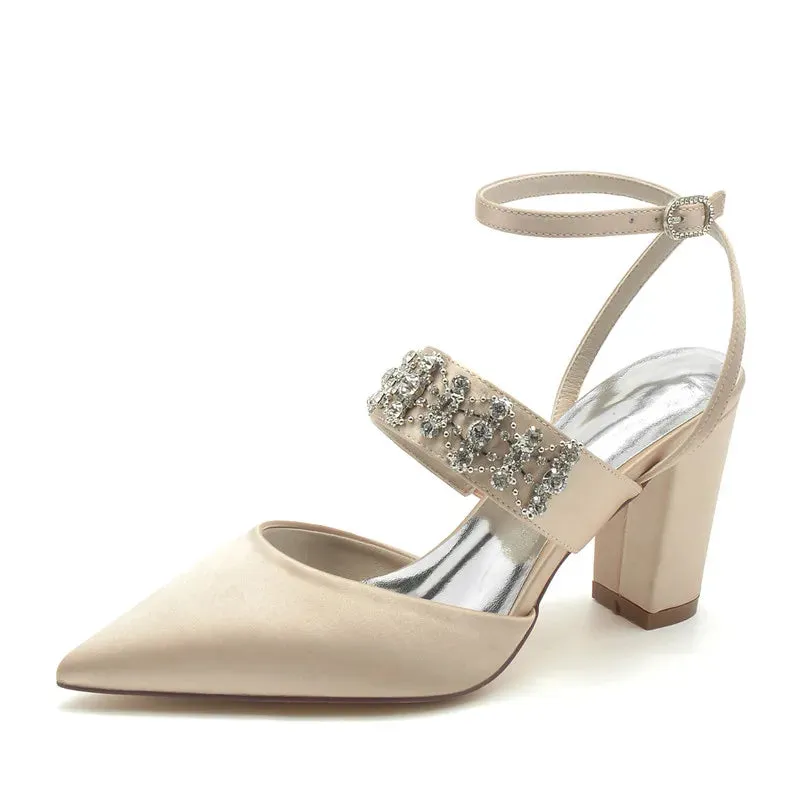 Funki Buys | Shoes | Women's Bridal Satin Crystal Block Heels