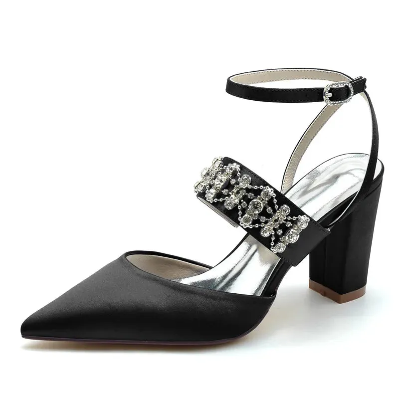 Funki Buys | Shoes | Women's Bridal Satin Crystal Block Heels