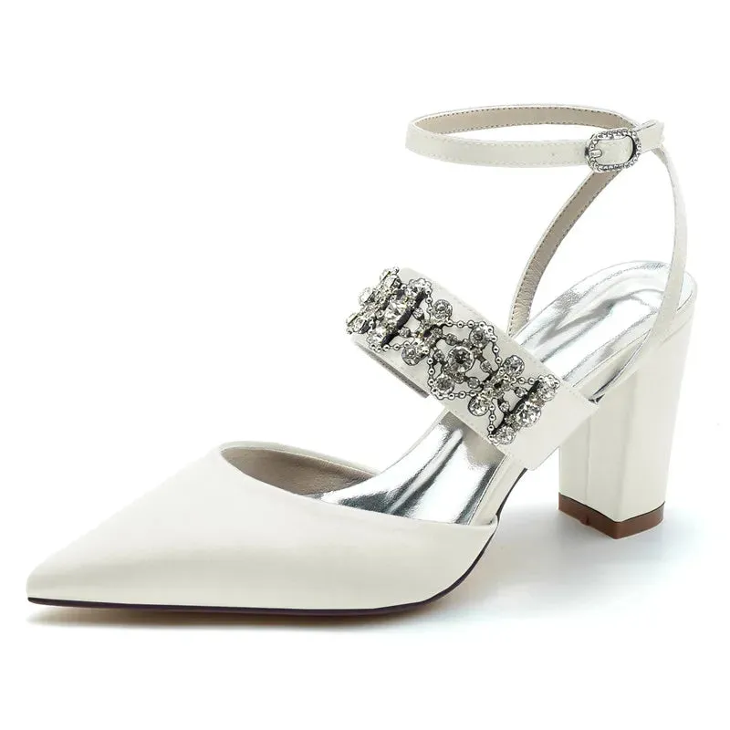 Funki Buys | Shoes | Women's Bridal Satin Crystal Block Heels