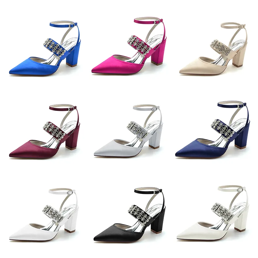 Funki Buys | Shoes | Women's Bridal Satin Crystal Block Heels