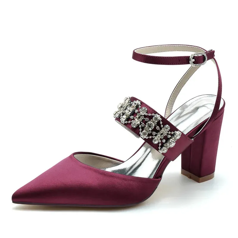 Funki Buys | Shoes | Women's Bridal Satin Crystal Block Heels