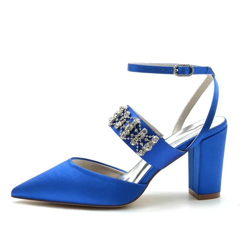Funki Buys | Shoes | Women's Bridal Satin Crystal Block Heels