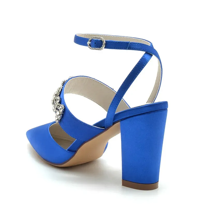 Funki Buys | Shoes | Women's Bridal Satin Crystal Block Heels