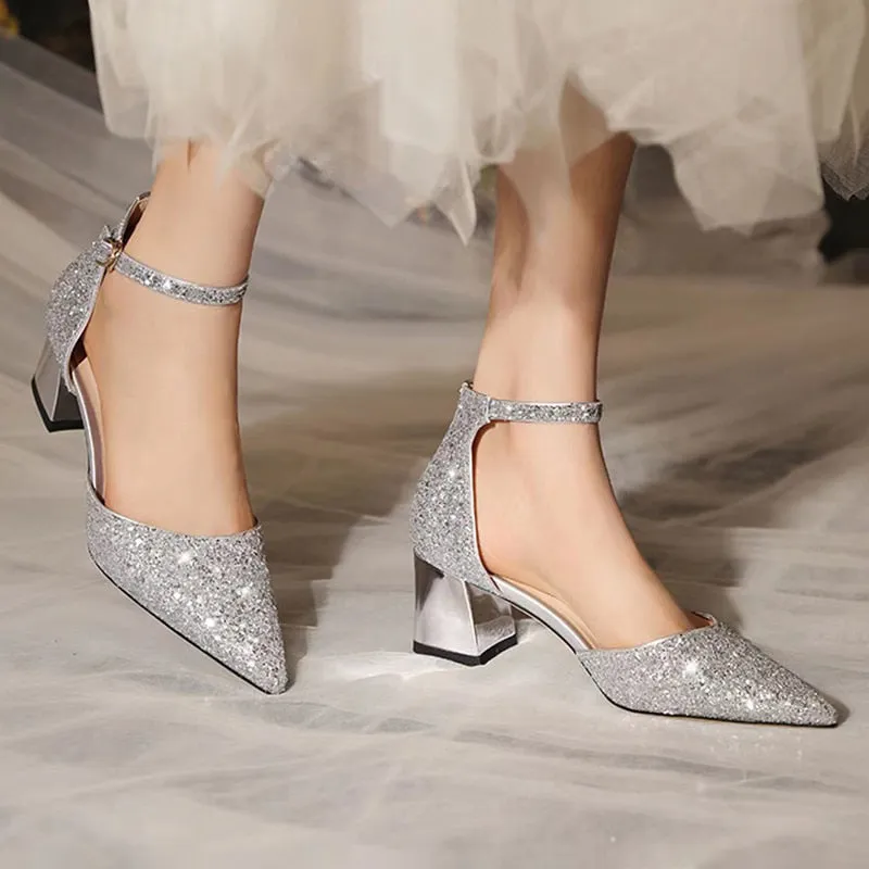 Funki Buys | Shoes | Women's Luxury Sequins Low Block Heels