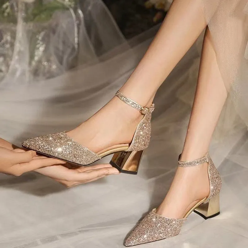 Funki Buys | Shoes | Women's Luxury Sequins Low Block Heels