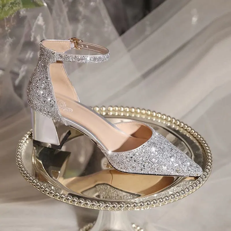 Funki Buys | Shoes | Women's Luxury Sequins Low Block Heels
