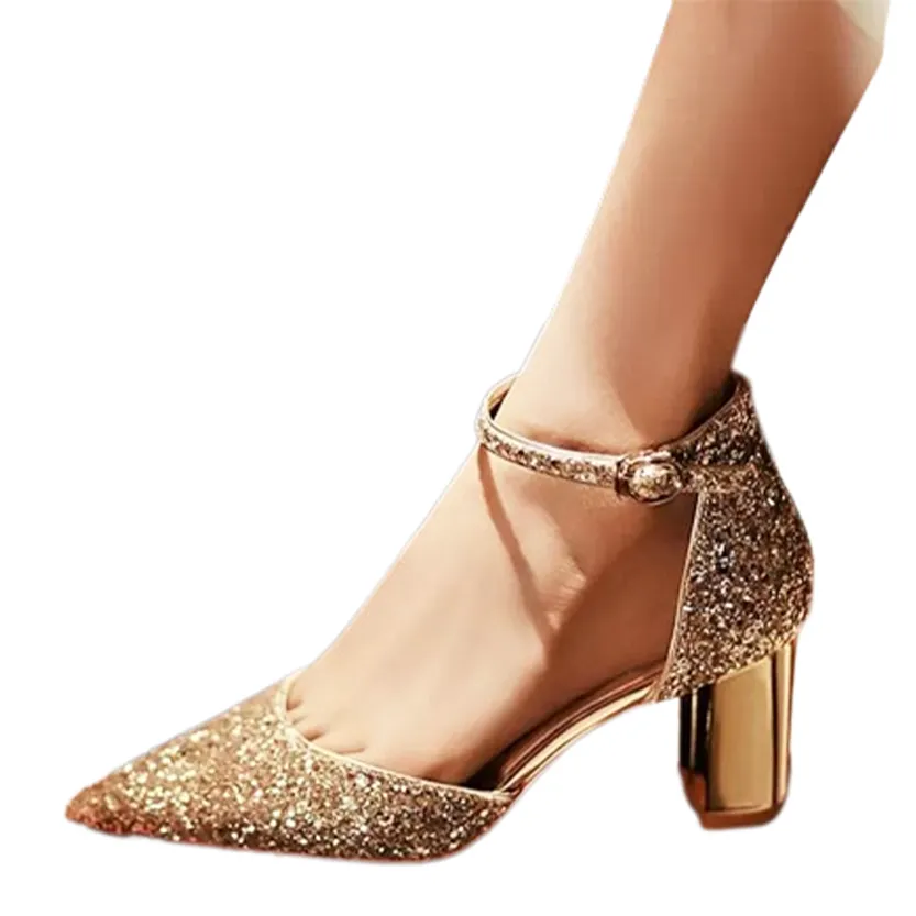 Funki Buys | Shoes | Women's Luxury Sequins Low Block Heels