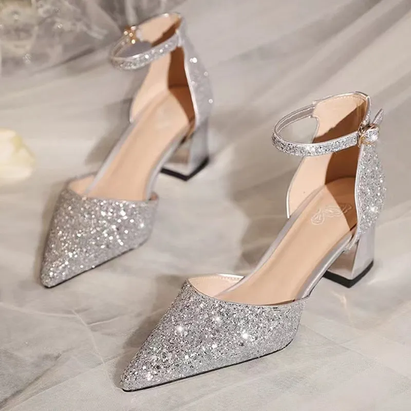 Funki Buys | Shoes | Women's Luxury Sequins Low Block Heels