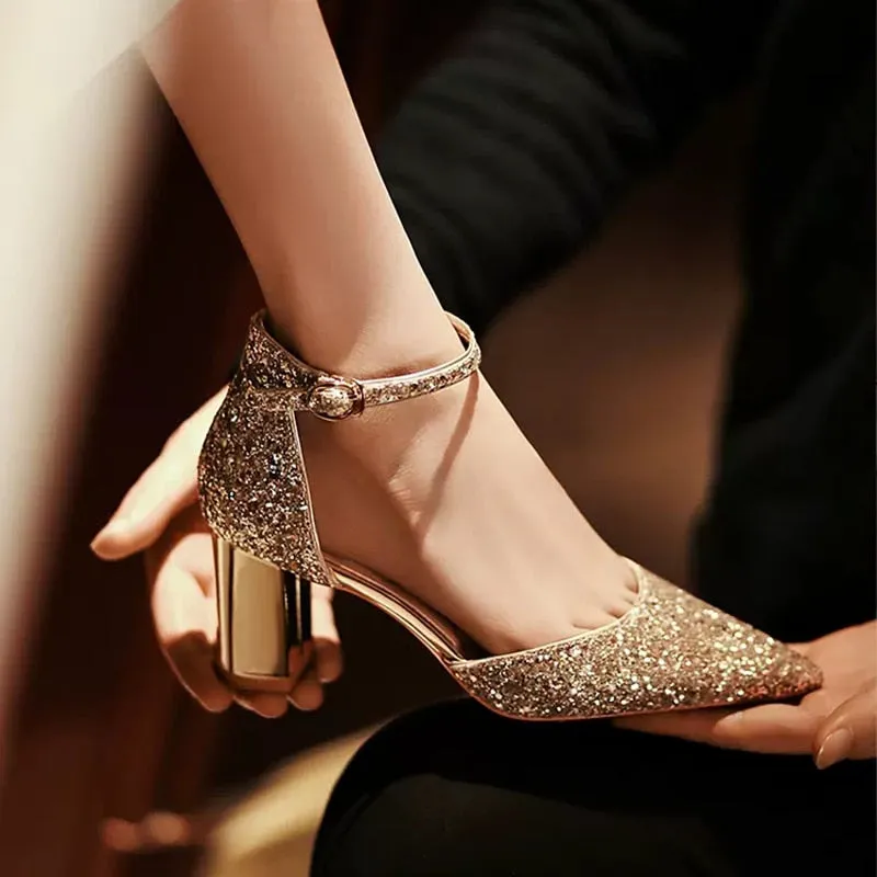 Funki Buys | Shoes | Women's Luxury Sequins Low Block Heels