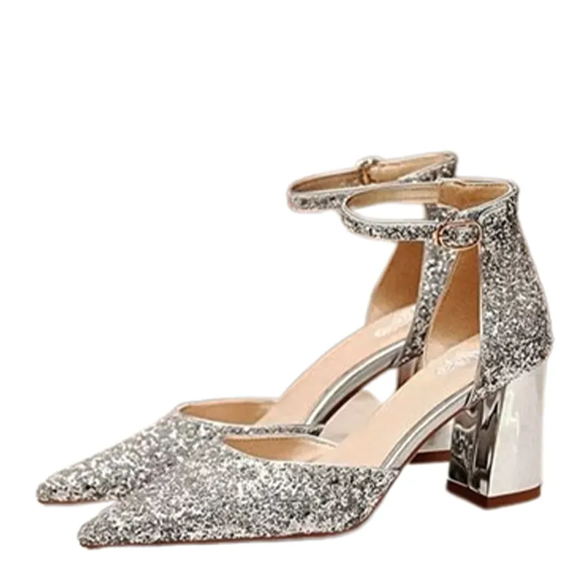 Funki Buys | Shoes | Women's Luxury Sequins Low Block Heels