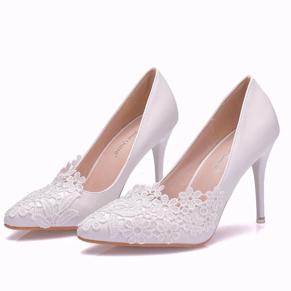 Funki Buys | Shoes | Women's White Lace Flower Wedding Shoe