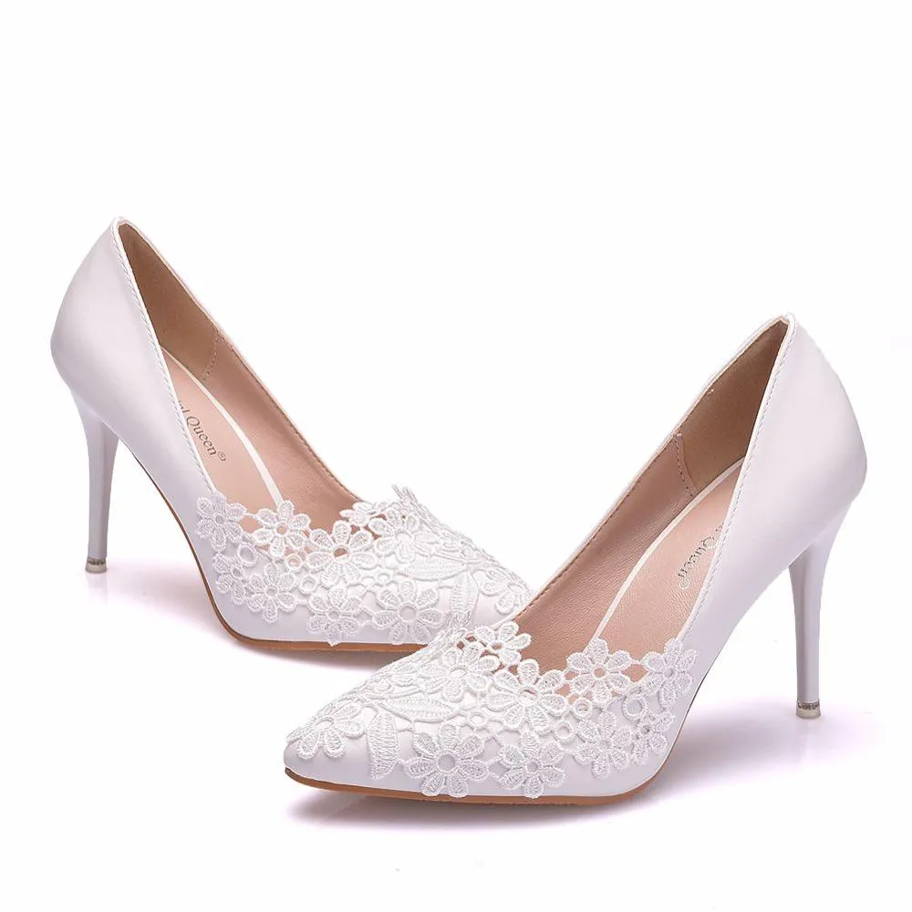 Funki Buys | Shoes | Women's White Lace Flower Wedding Shoe