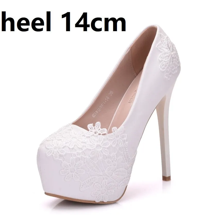Funki Buys | Shoes | Women's White Lace Flower Wedding Shoe
