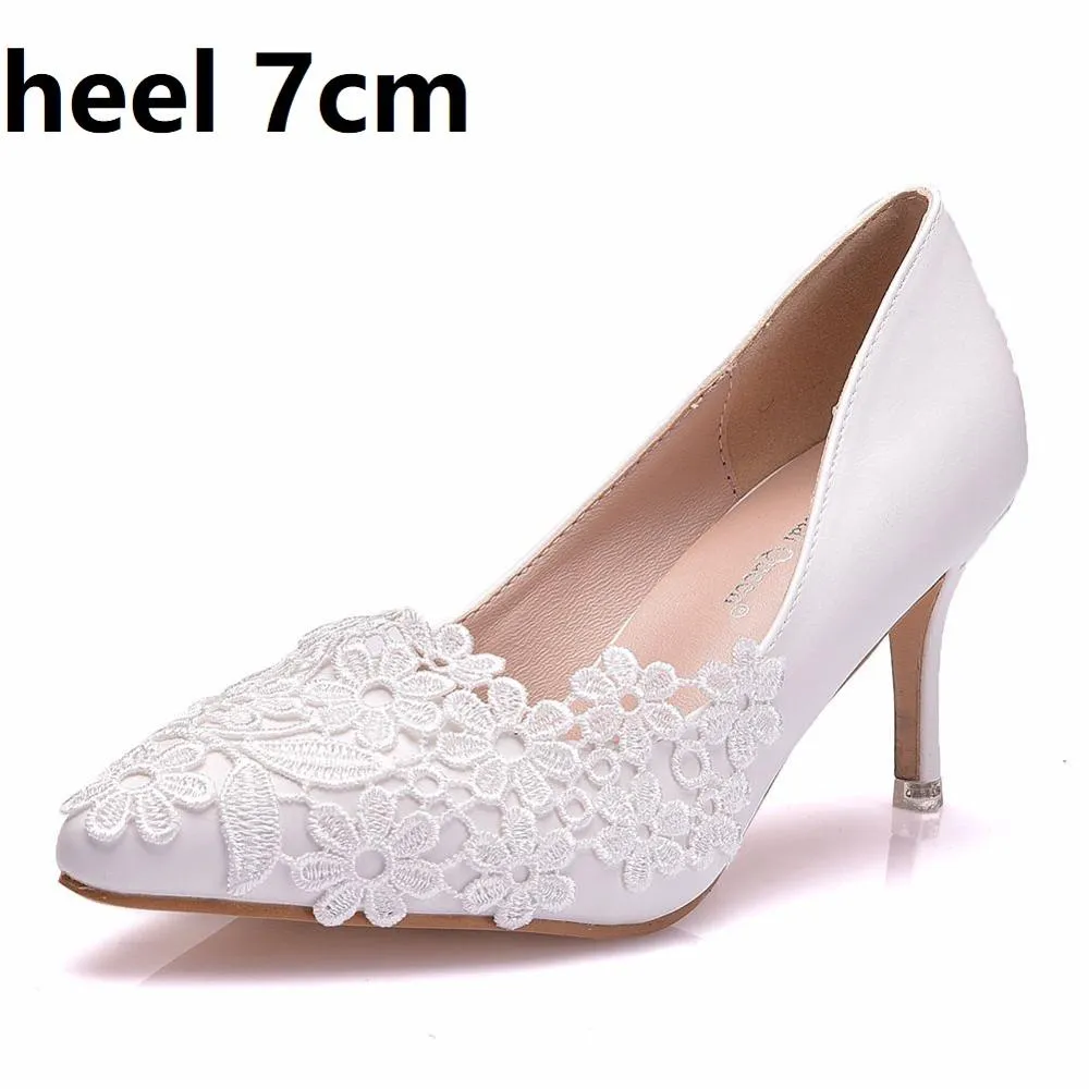 Funki Buys | Shoes | Women's White Lace Flower Wedding Shoe