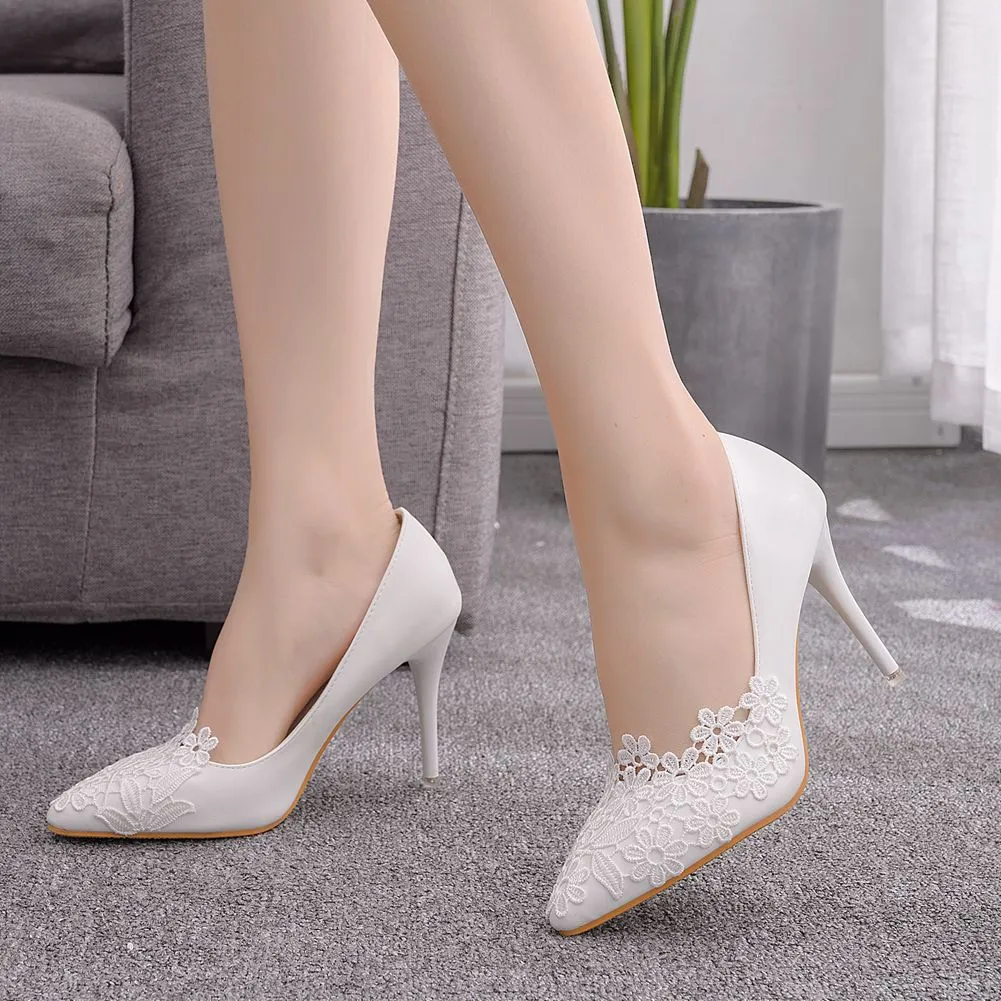 Funki Buys | Shoes | Women's White Lace Flower Wedding Shoe