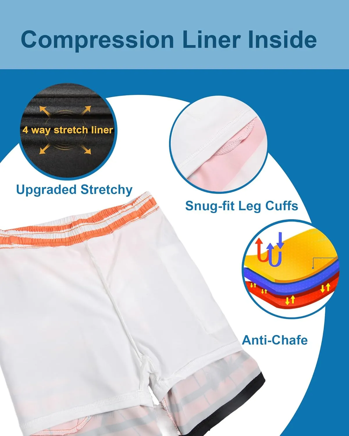 GIISAM Men's Swim Trunks, Bathing Suit 4 inch Inseam Quick Dry Swimsuit Beach Shorts with Compression Liner