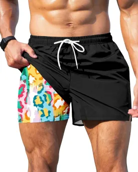 GIISAM Men's Swim Trunks, Bathing Suit 4 inch Inseam Quick Dry Swimsuit Beach Shorts with Compression Liner