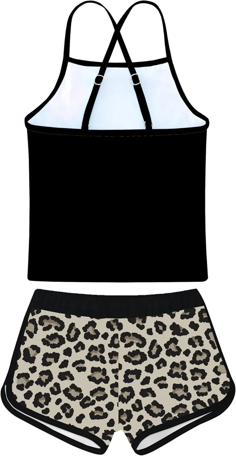 Girls Swimsuit Two Piece Bathing Suits Tankini with Adjustable Strap Swimwear with Boyshort