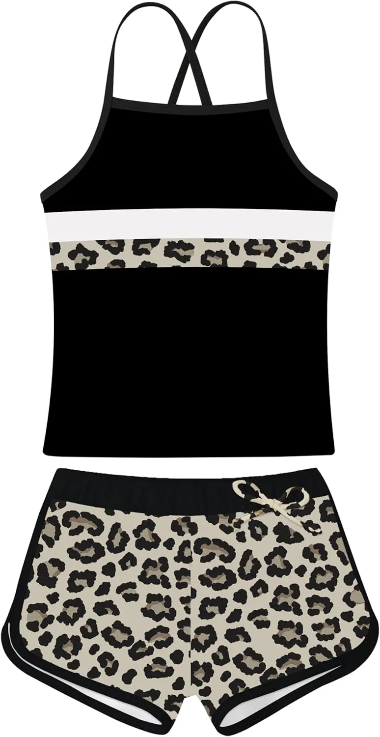 Girls Swimsuit Two Piece Bathing Suits Tankini with Adjustable Strap Swimwear with Boyshort