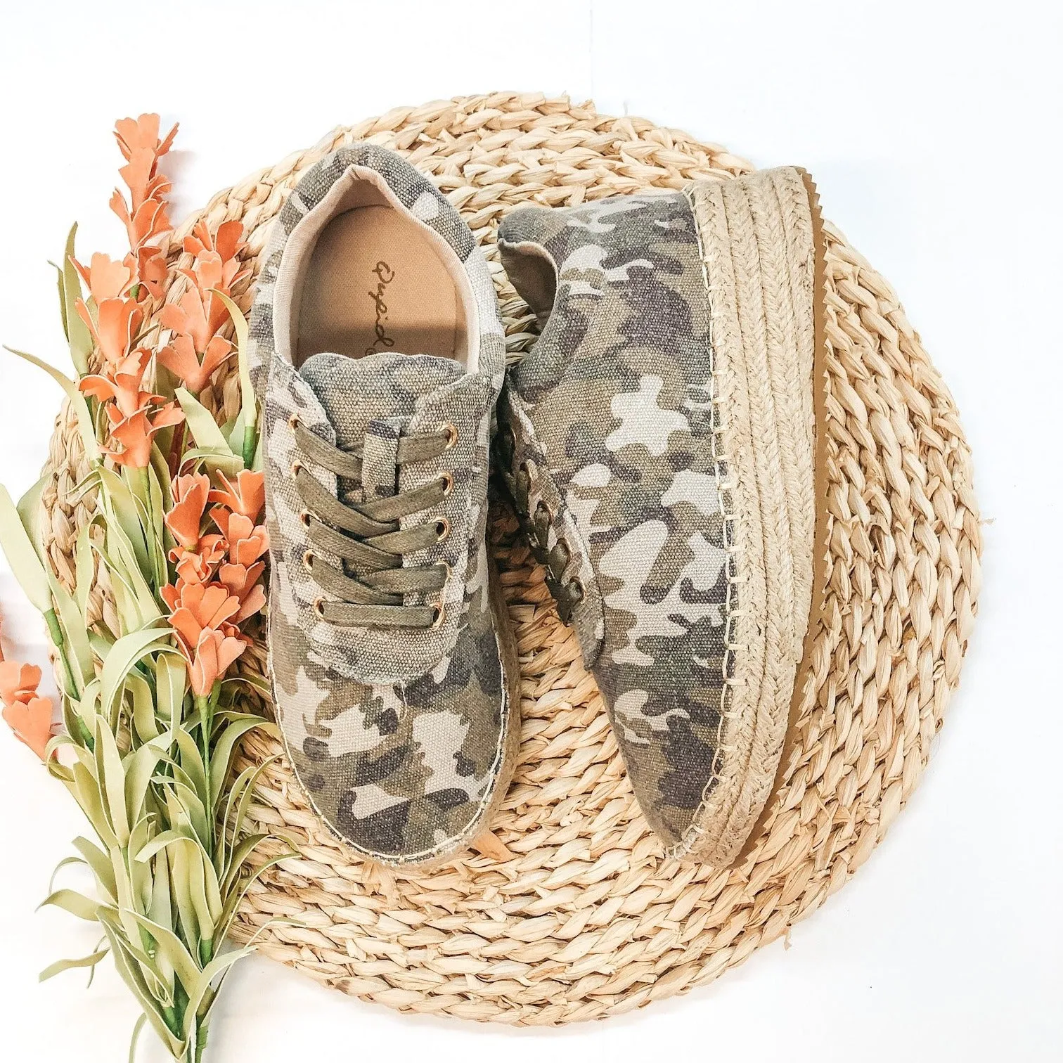 Last Chance Size 7 | Ready to Roam Lace Up Espadrille Sneakers in Camo