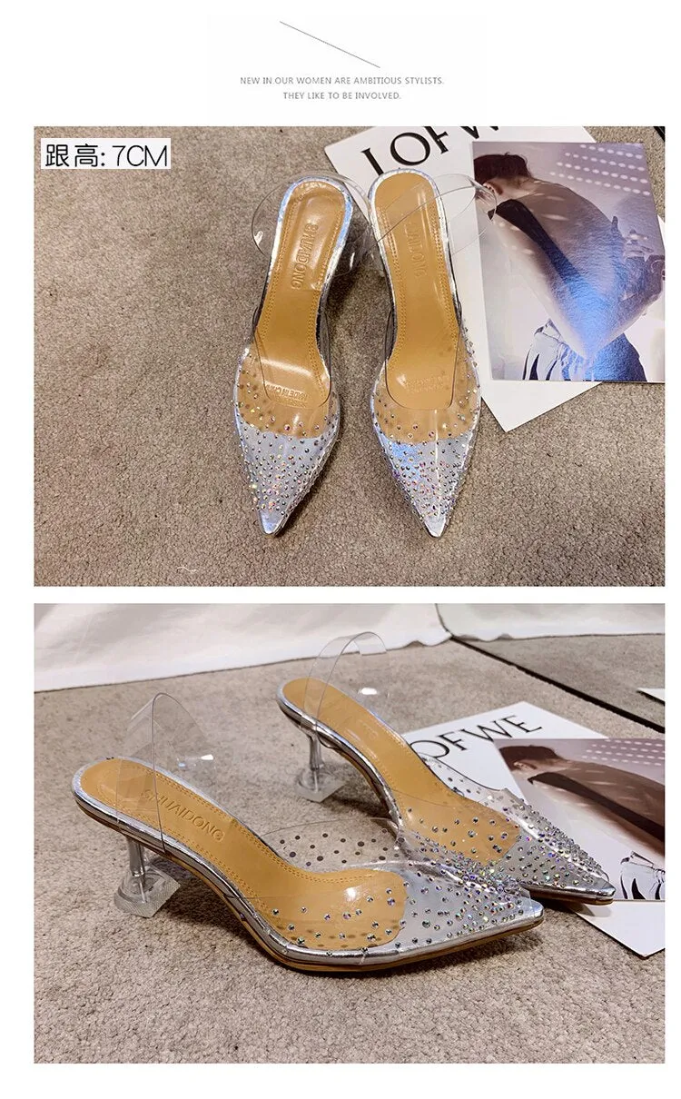 Luxury Pointed Toe Slip on Pumps Transparent High Heels
