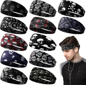 Lyrow 12 Pcs Headbands for Men Running Headband Mens Sweat Bands Headbands for Tennis Athletic Cycling Basketball Yoga Workout Outdoor Sports Gym Jogging Exercise