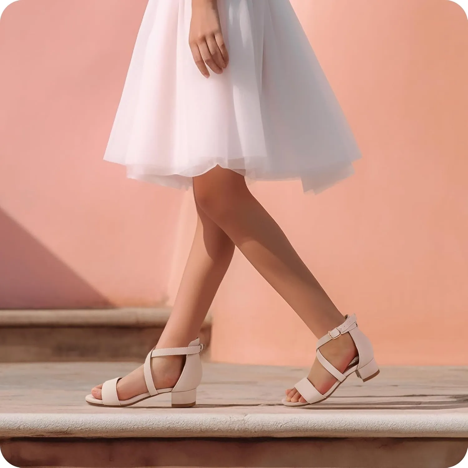 PANDANINJIA Girls Dress Shoes Toddler Kids Heels Sandals Ankle Strap Wedding Party Phoebe Flower Girl Shoes