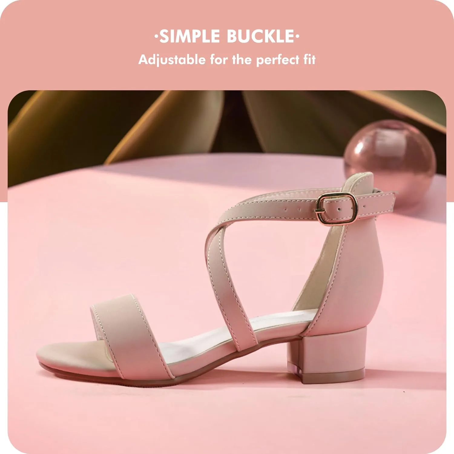 PANDANINJIA Girls Dress Shoes Toddler Kids Heels Sandals Ankle Strap Wedding Party Phoebe Flower Girl Shoes