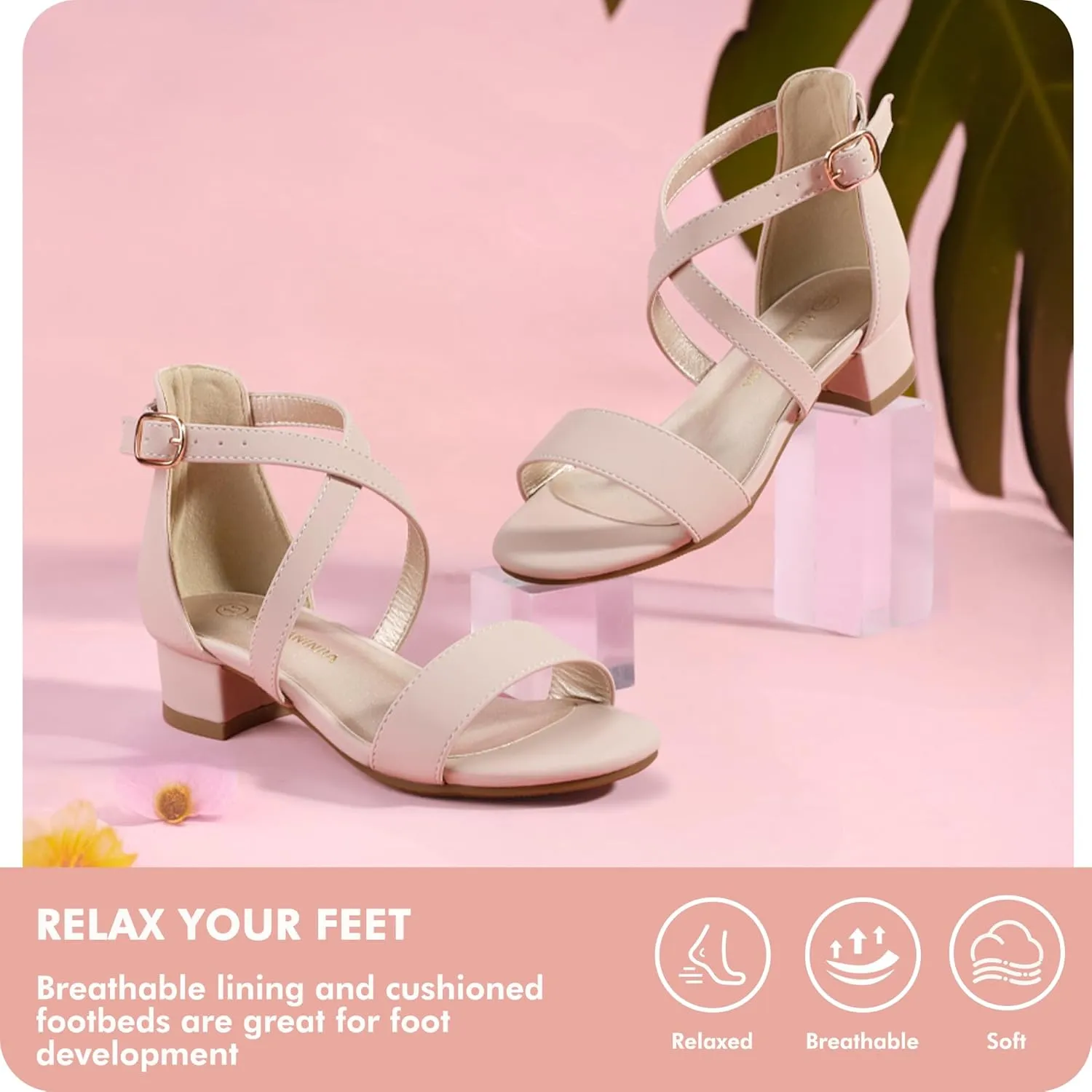 PANDANINJIA Girls Dress Shoes Toddler Kids Heels Sandals Ankle Strap Wedding Party Phoebe Flower Girl Shoes