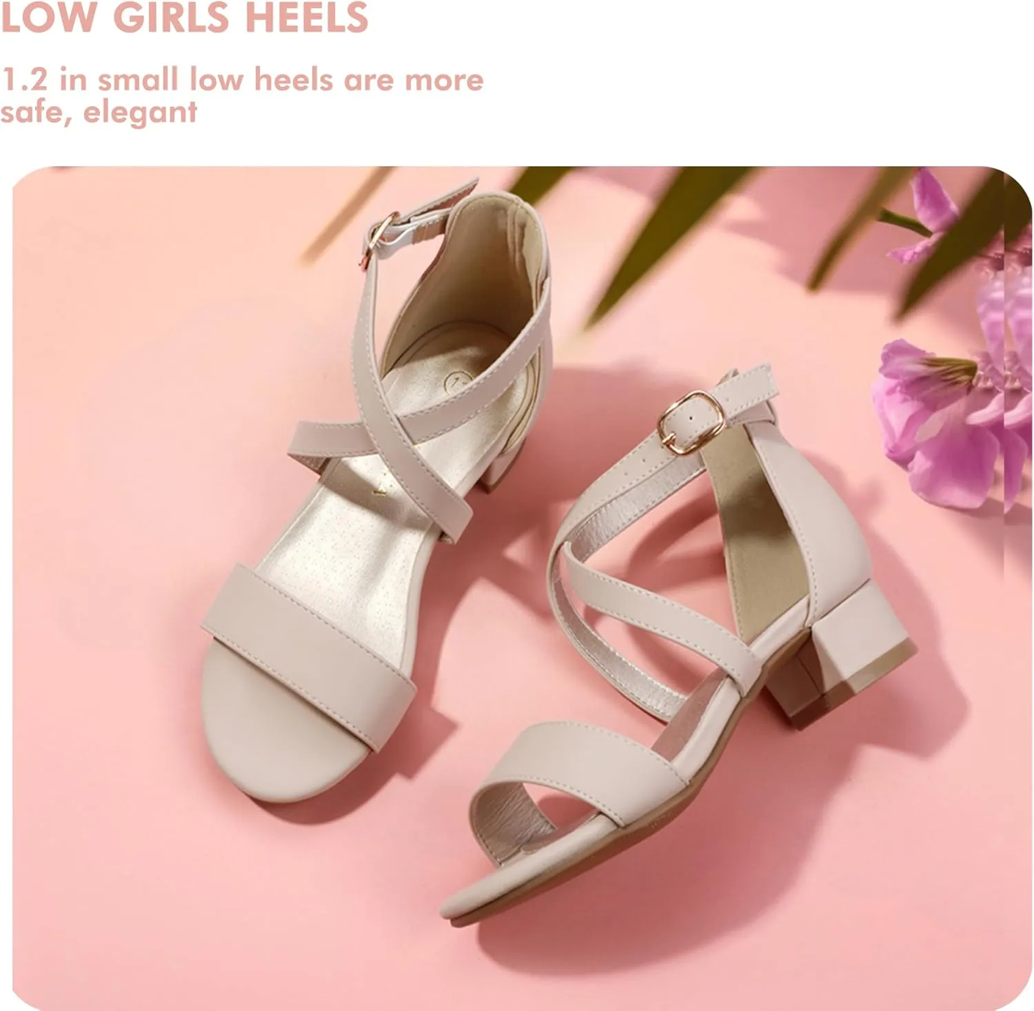 PANDANINJIA Girls Dress Shoes Toddler Kids Heels Sandals Ankle Strap Wedding Party Phoebe Flower Girl Shoes