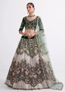 Stunning Shaded Green Heavy Embroidered Bridal Lehenga Choli