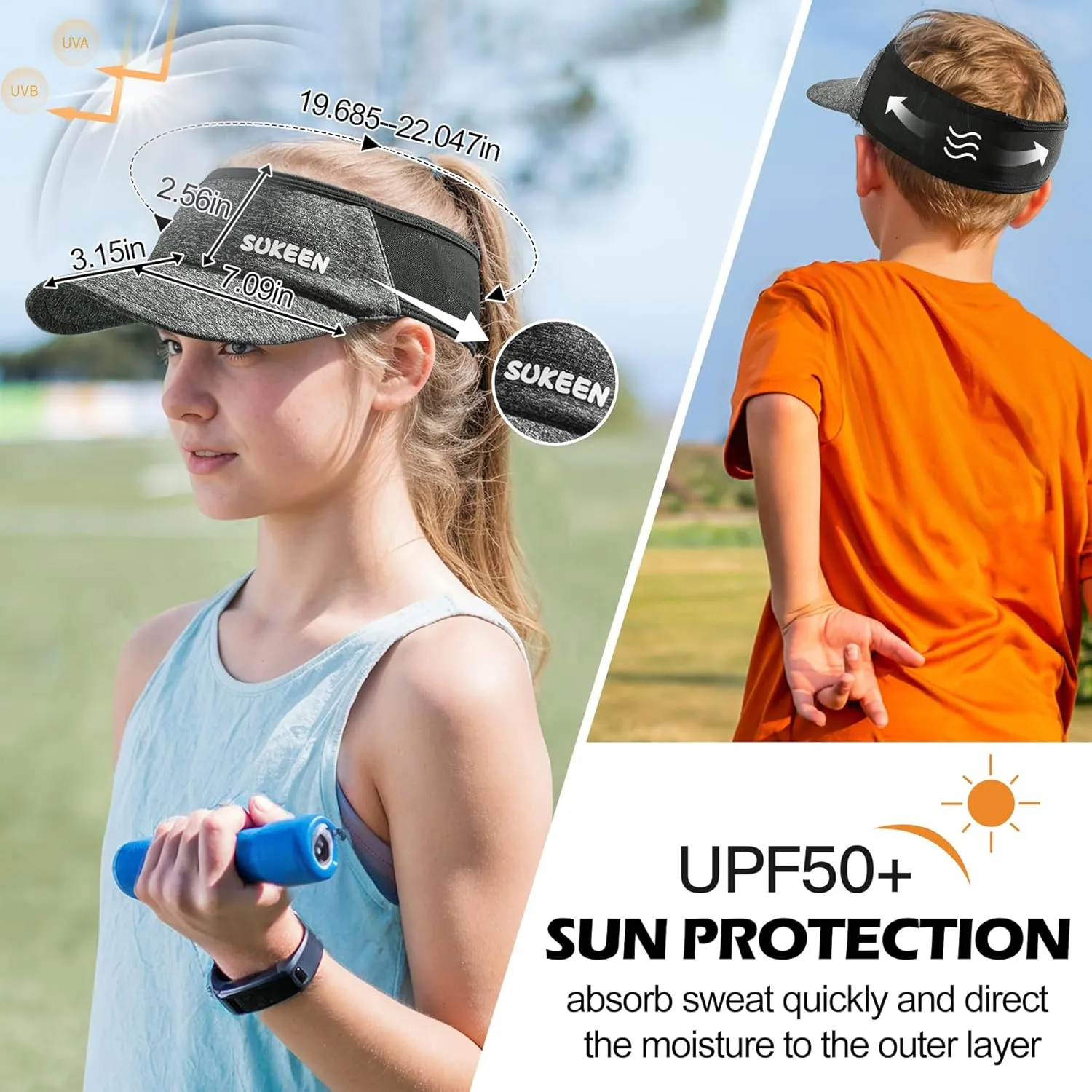 Sukeen Kids Sun Visor Hats for Girls Boys,Lightweight Sports Hat UPF50  Sun Hat Cooling Headwear Visor for Running Outdoors