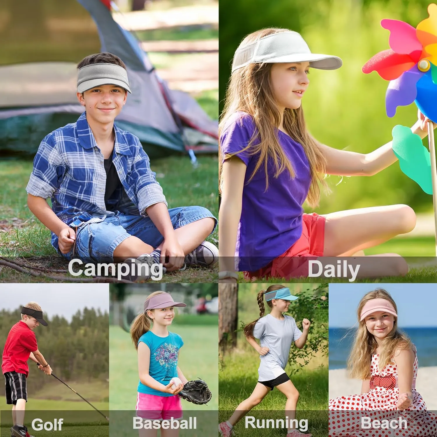 Sukeen Kids Sun Visor Hats for Girls Boys,Lightweight Sports Hat UPF50  Sun Hat Cooling Headwear Visor for Running Outdoors