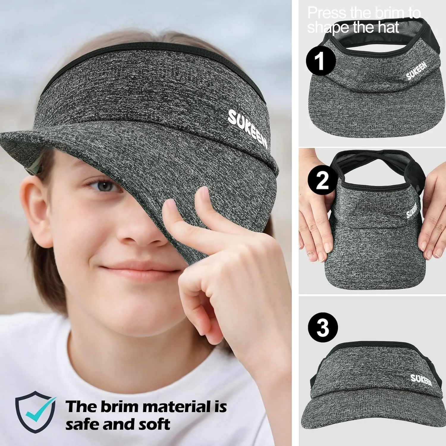 Sukeen Kids Sun Visor Hats for Girls Boys,Lightweight Sports Hat UPF50  Sun Hat Cooling Headwear Visor for Running Outdoors